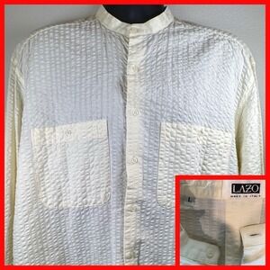 LAZO Mens Textured Band Collar Button Up Shirt Made in Italy Size L